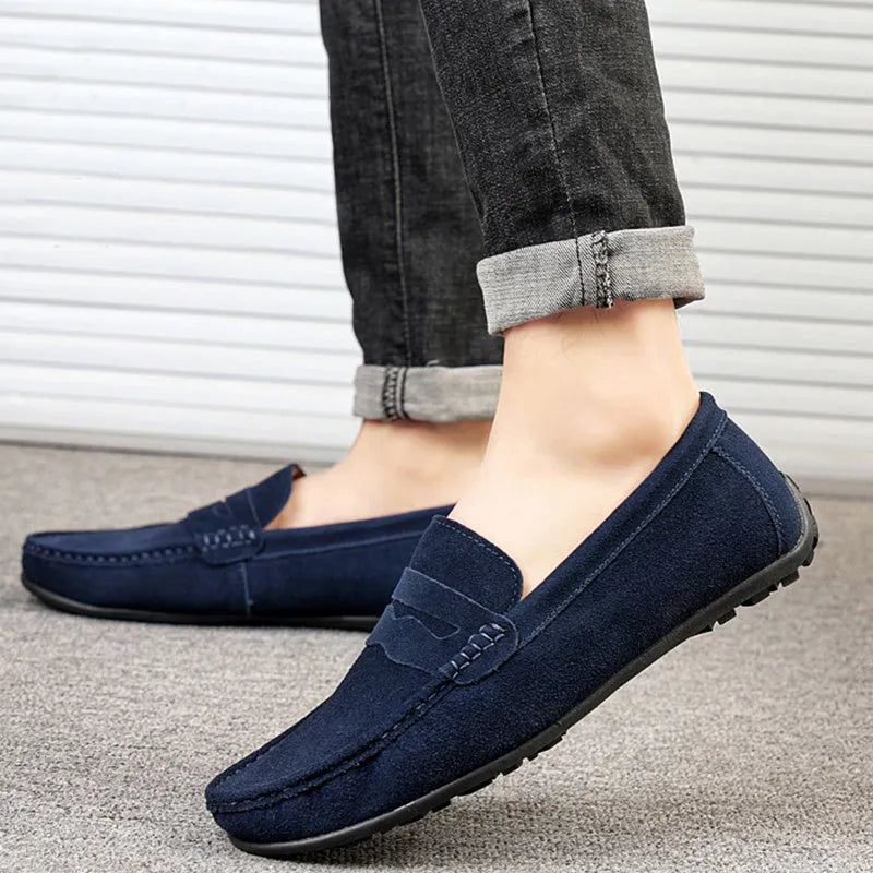 Men's suede loafers in multiple colours with slip-on design and round toe