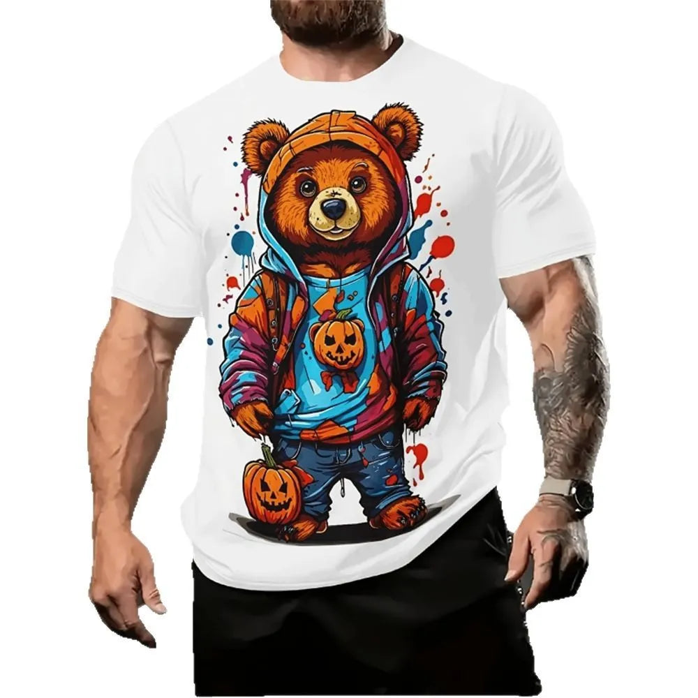 Men's loose casual short sleeve shirt with a colourful cartoon 3D print design.