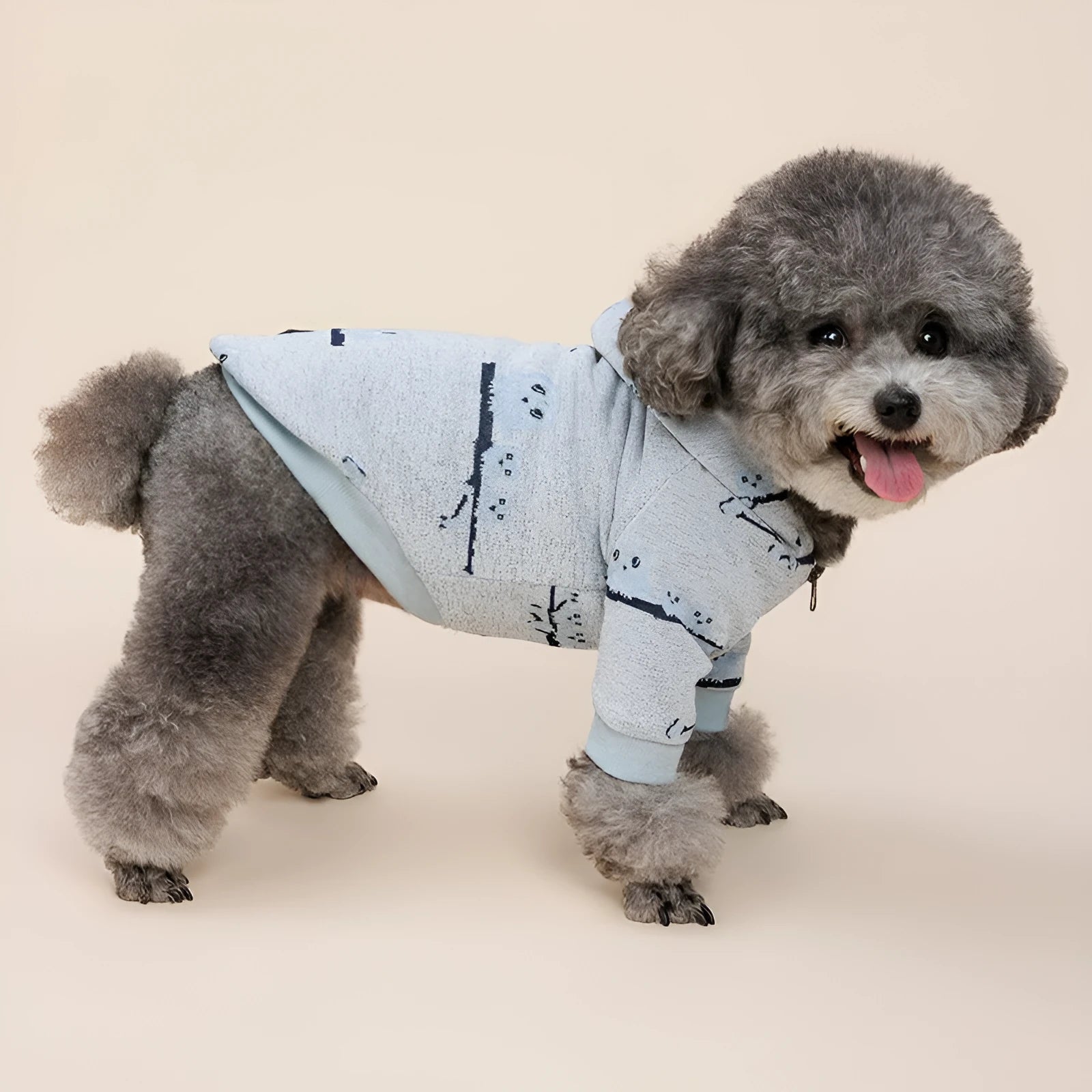 Blue cotton dog sweater with front zipper closure for casual pet wear