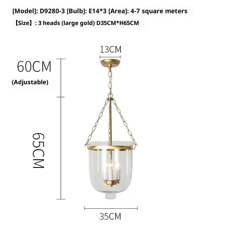 Glass chandelier with 3 heads in gold or black, American country style, sizes 24x33cm and 35x65cm, for dining tables