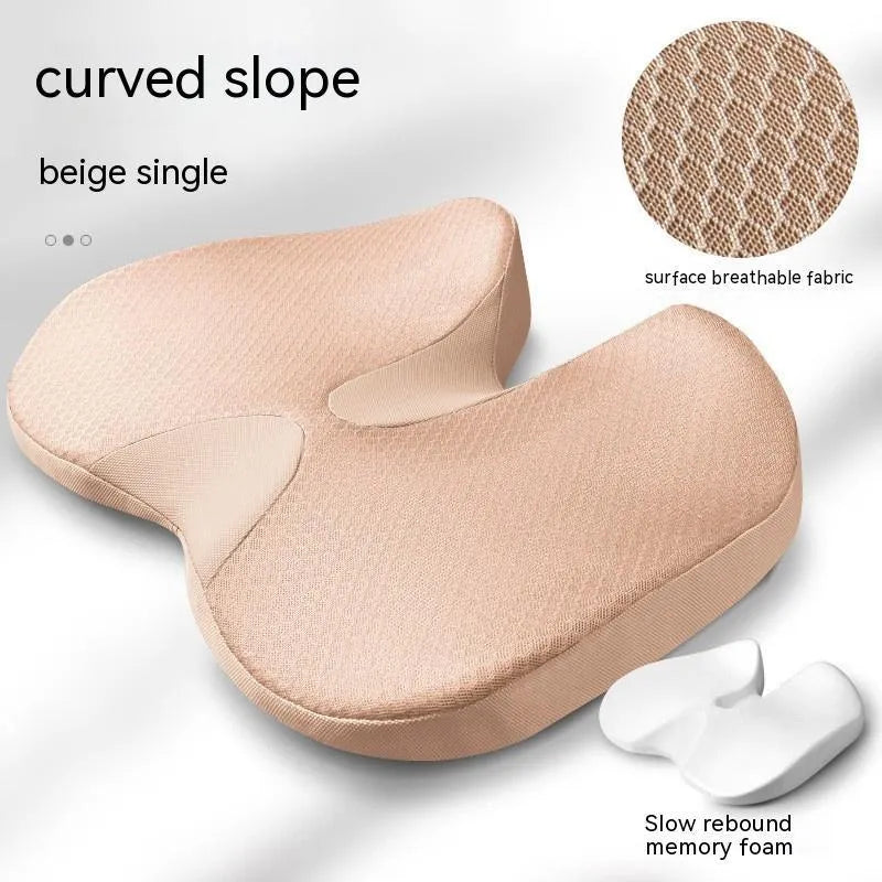 Curved bevel memory foam seat cushion for tailbone pain relief in four colour options