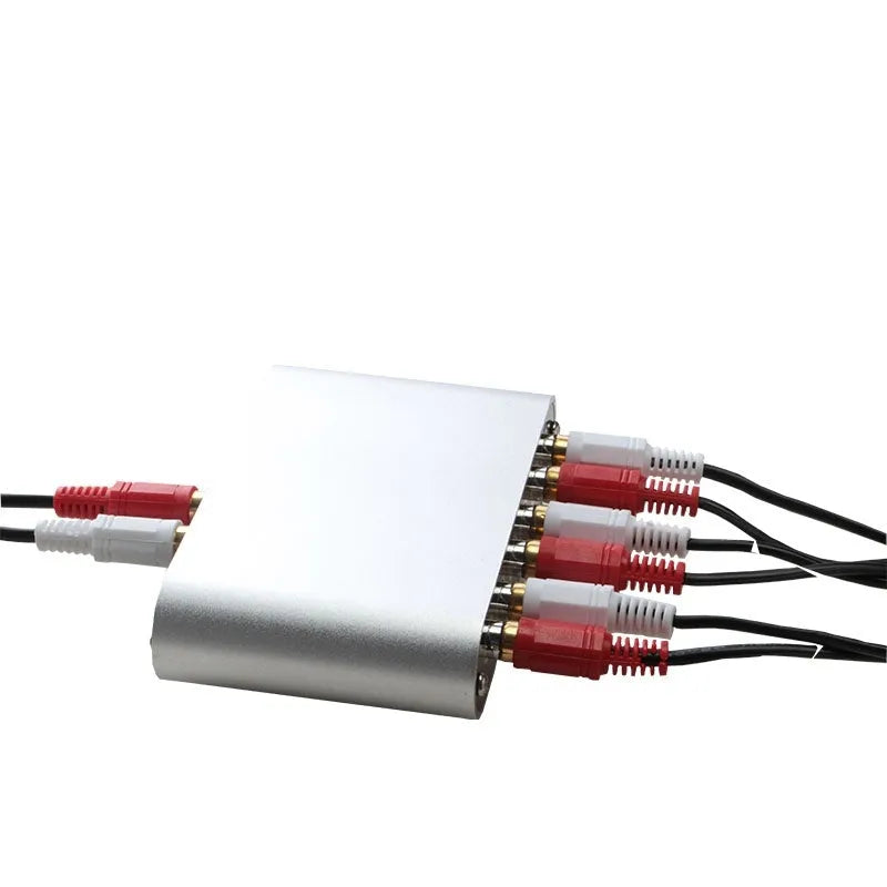 Silver aluminium audio source switch with remote control for multi-source system management
