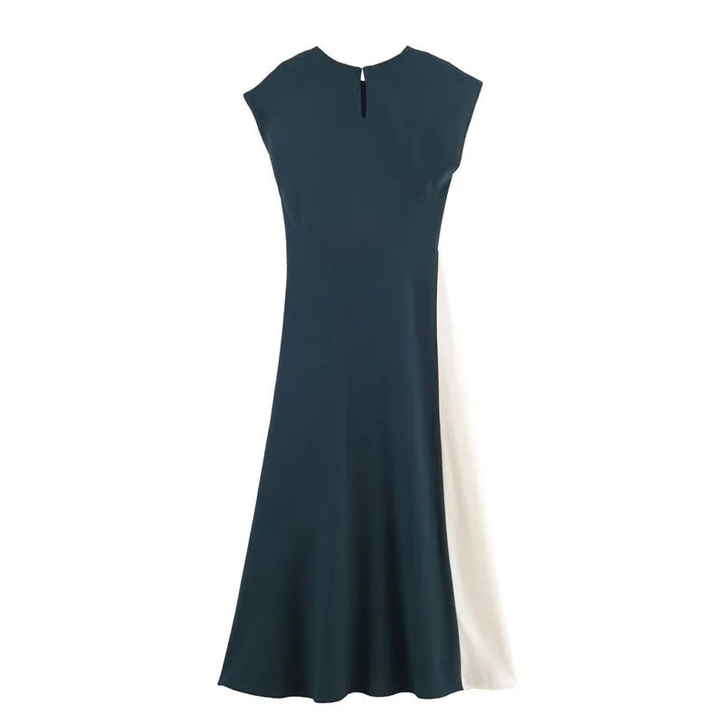 Women's cotton midi skirt dress with simple stitching, asymmetric hem, stripes or plaid pattern, mid waist, sizes XS to L