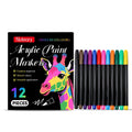 Pack of twelve acrylic paint markers with coloured caps for art and craft projects