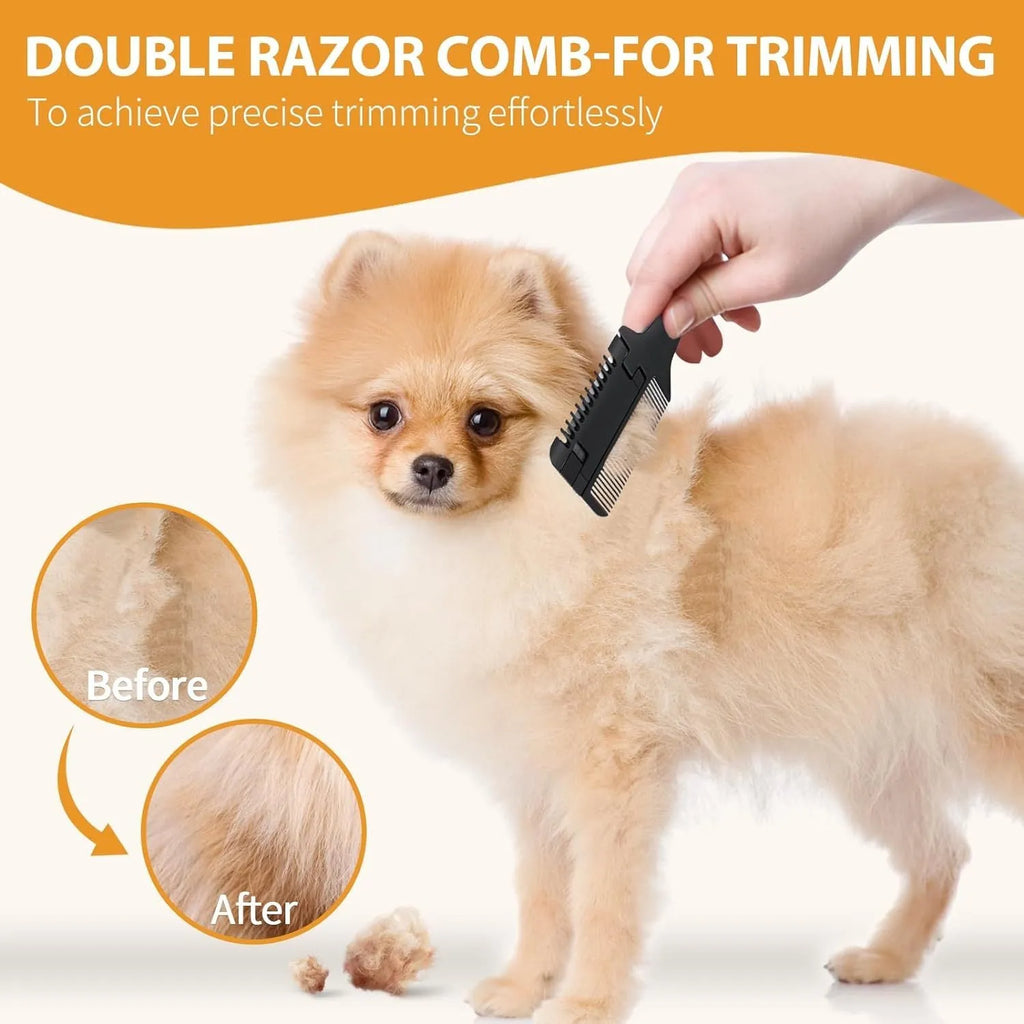Pet razor comb grooming tool with replacement blades for dogs and cats