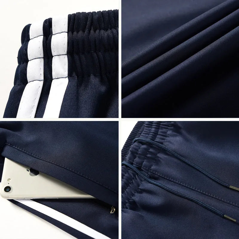Black middle school uniform pants with two horizontal stripes, straight-leg, mid waist, sizes M-5XL
