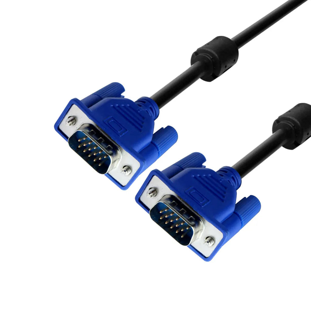 Black 1.5 metre VGA cable with nickel-plated connectors and blue mould strain relief