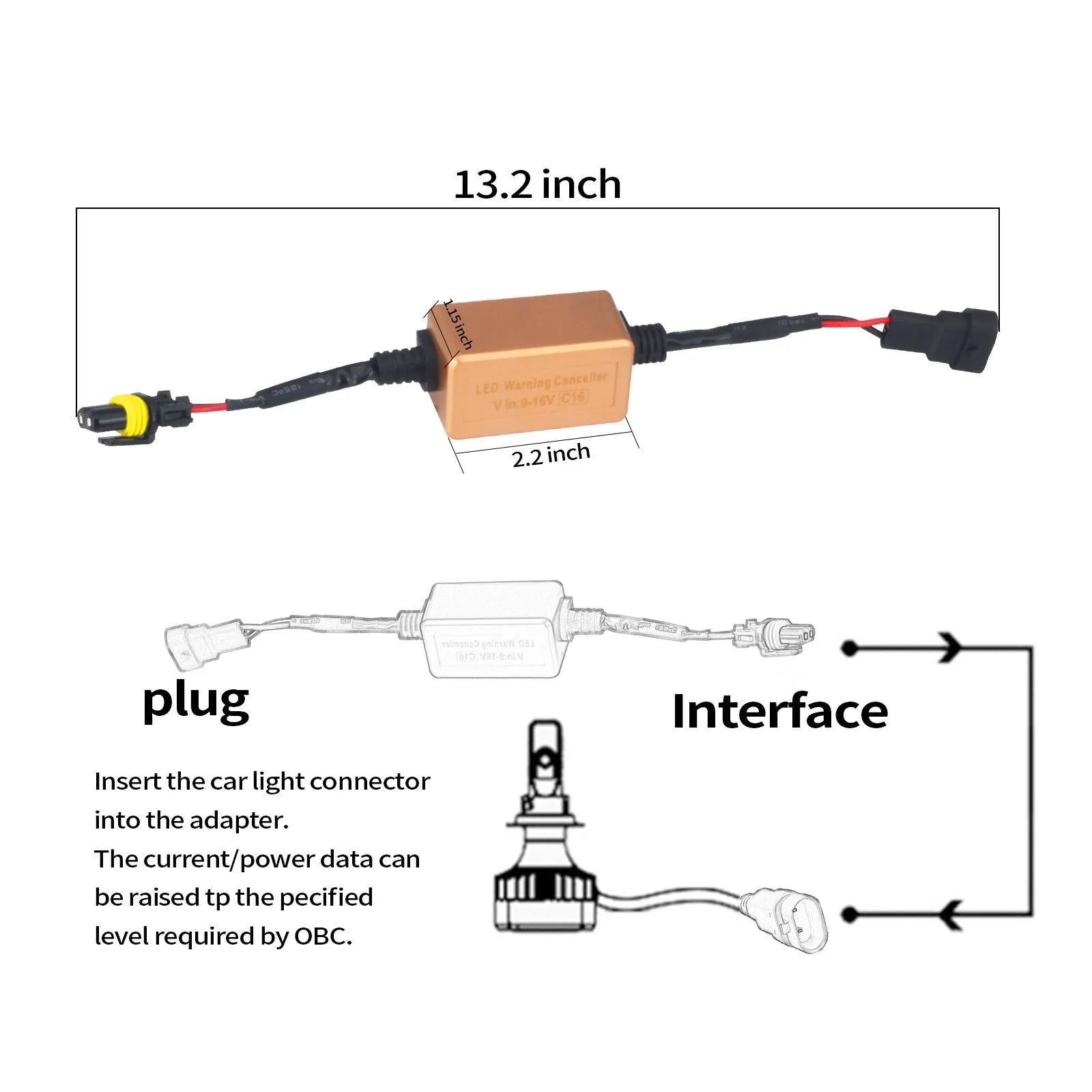 Black alloy Canbus decoder adapter for H1 H7 H11 H13 H4 LED car headlights.