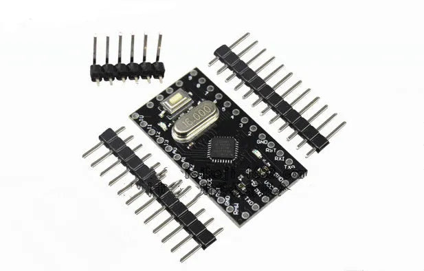 Mini Pro ATMEGA328P microcontroller circuit board showing digital and analog pin headers.