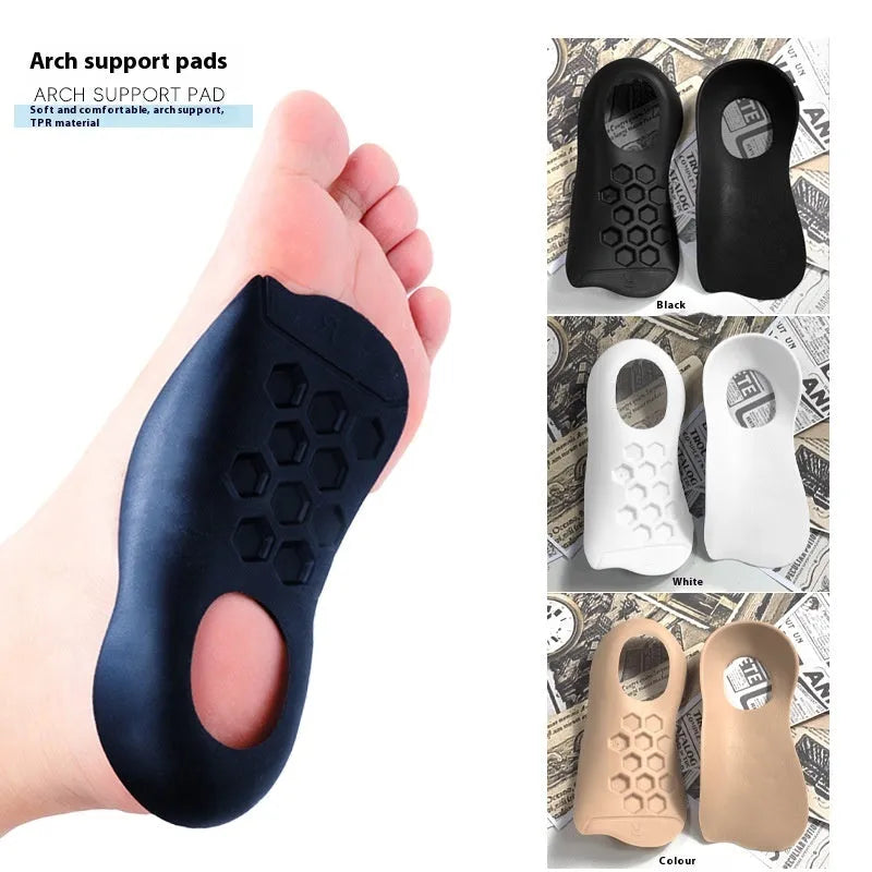 TPR arch support varus correction insoles in white, black, and skin colour for sizes 35-45