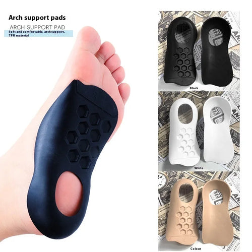 TPR arch support varus correction insoles in white, black, and skin colour for sizes 35-45