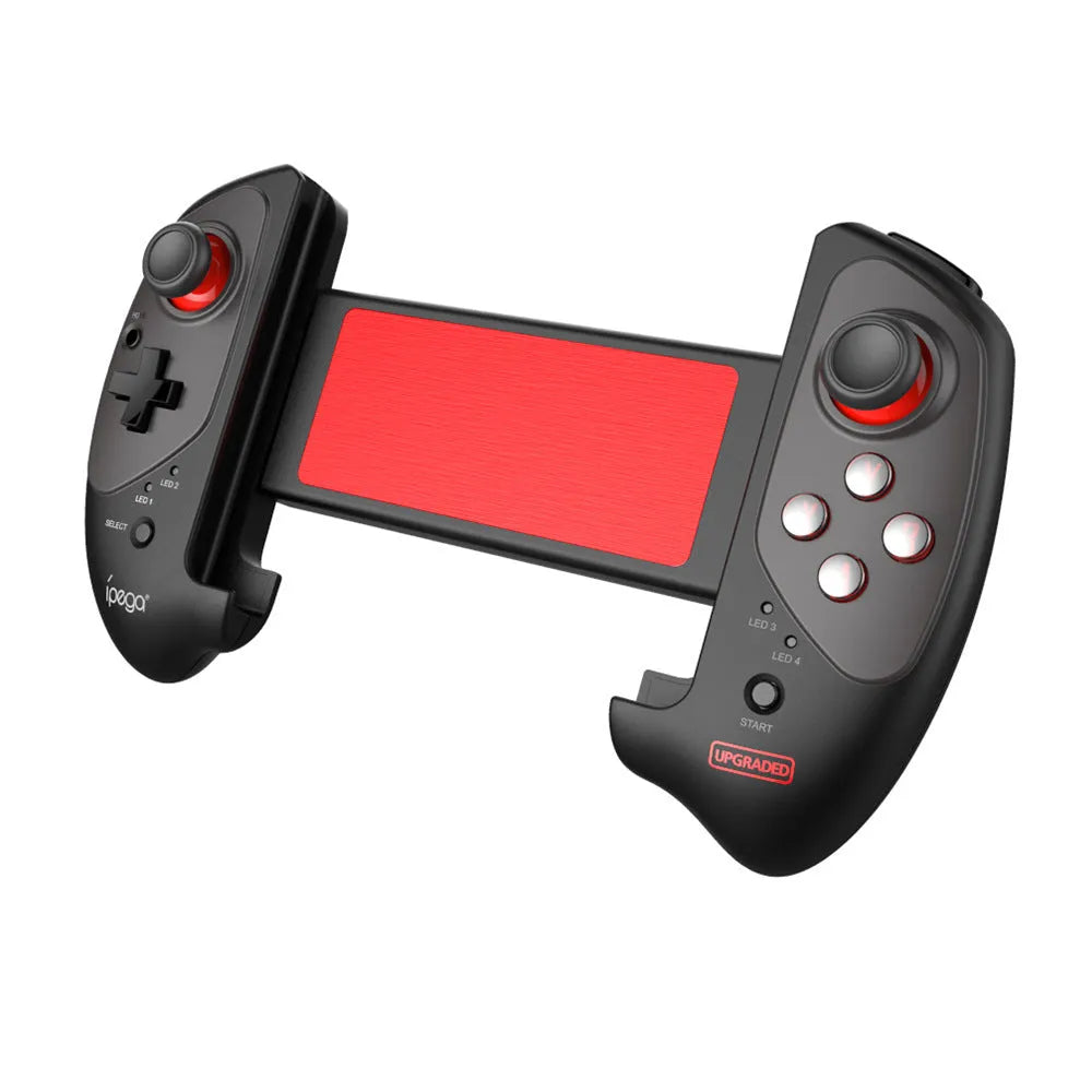 Red telescopic gamepad controller with USB cable for Android, iOS, and PC gaming