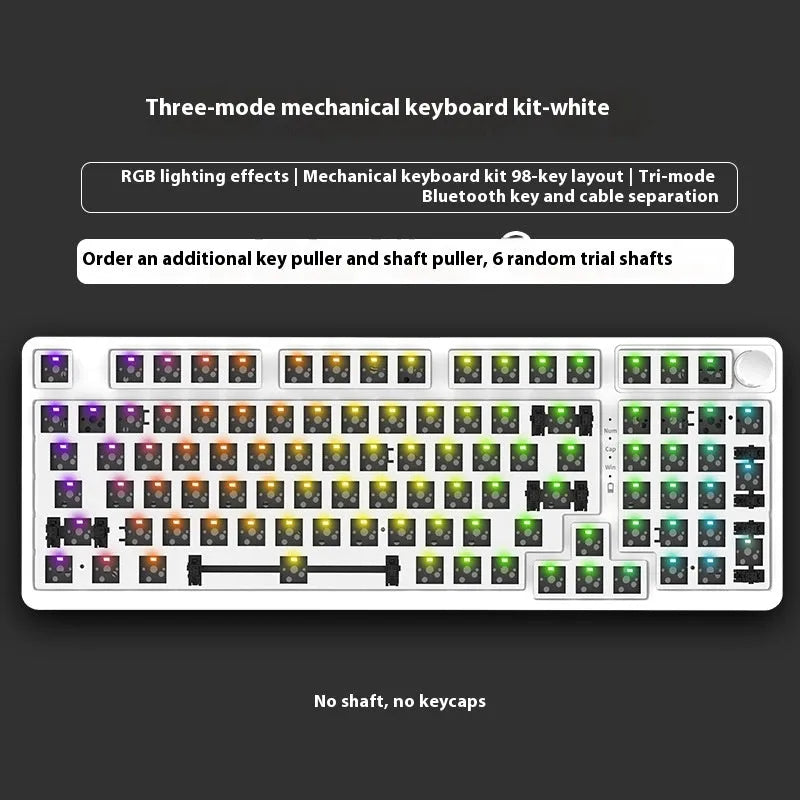 98 key wireless Bluetooth mechanical keyboard kit with metal knob on desk