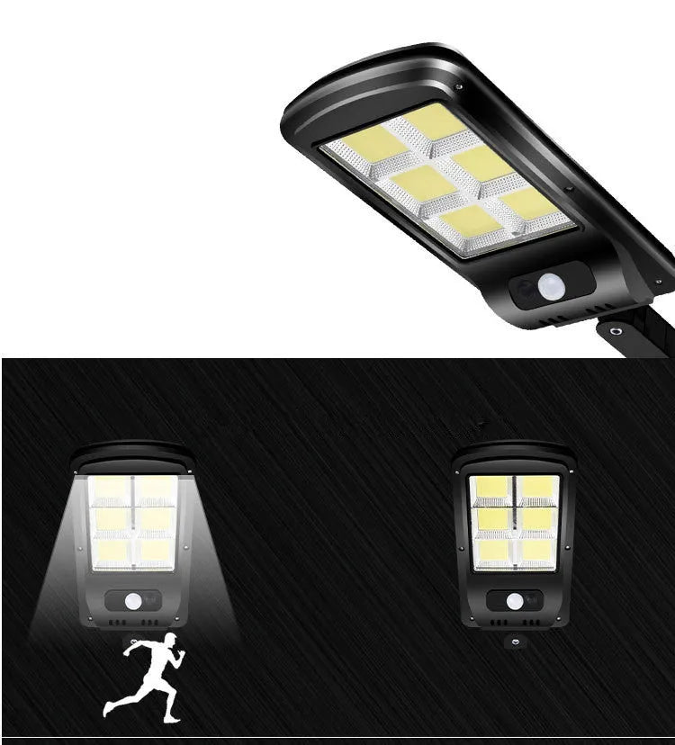 Black solar motion sensor light for outdoor garden and security lighting with PIR detection
