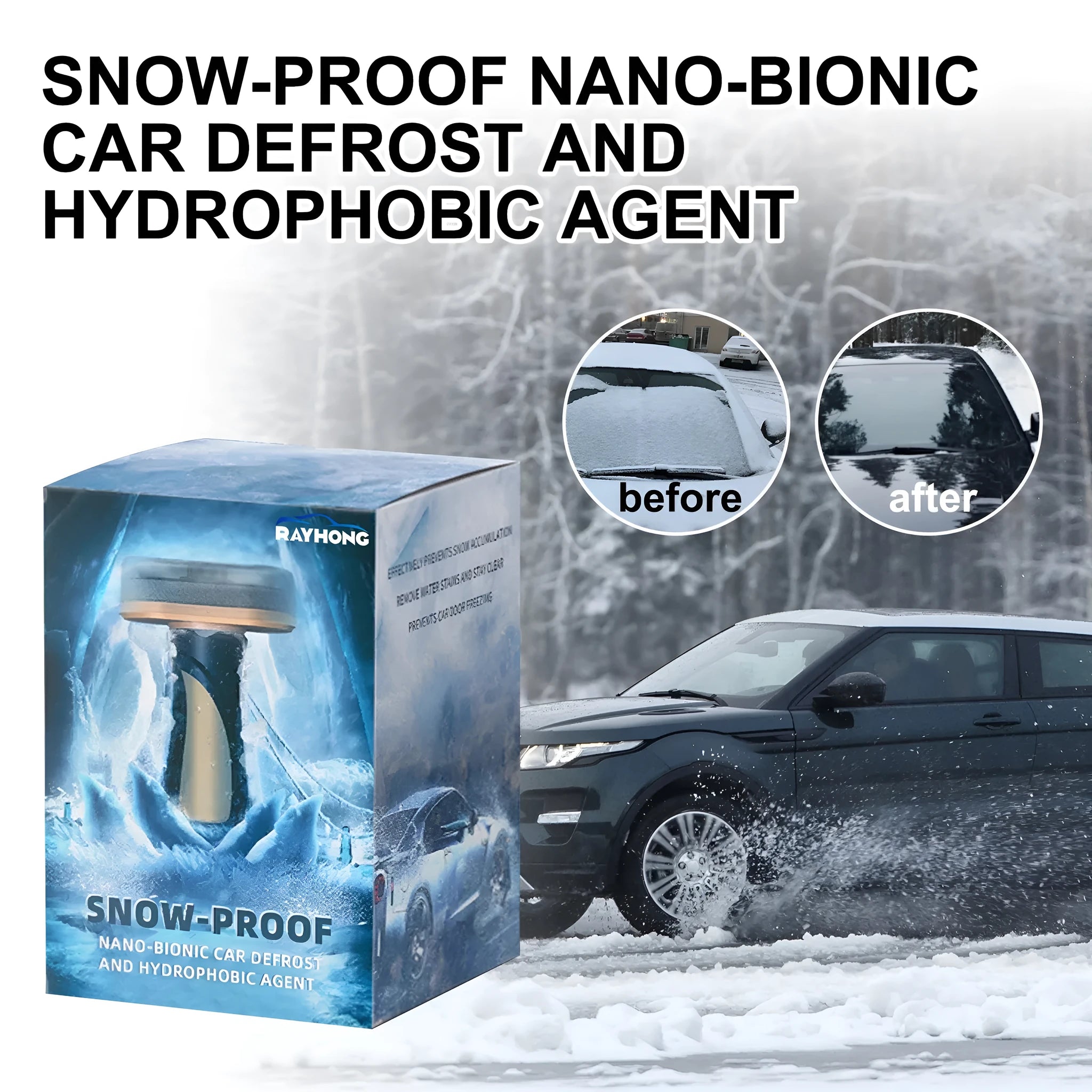 Car snow brush with hydrophobic nano coating spray bottle attached to PE plastic handle