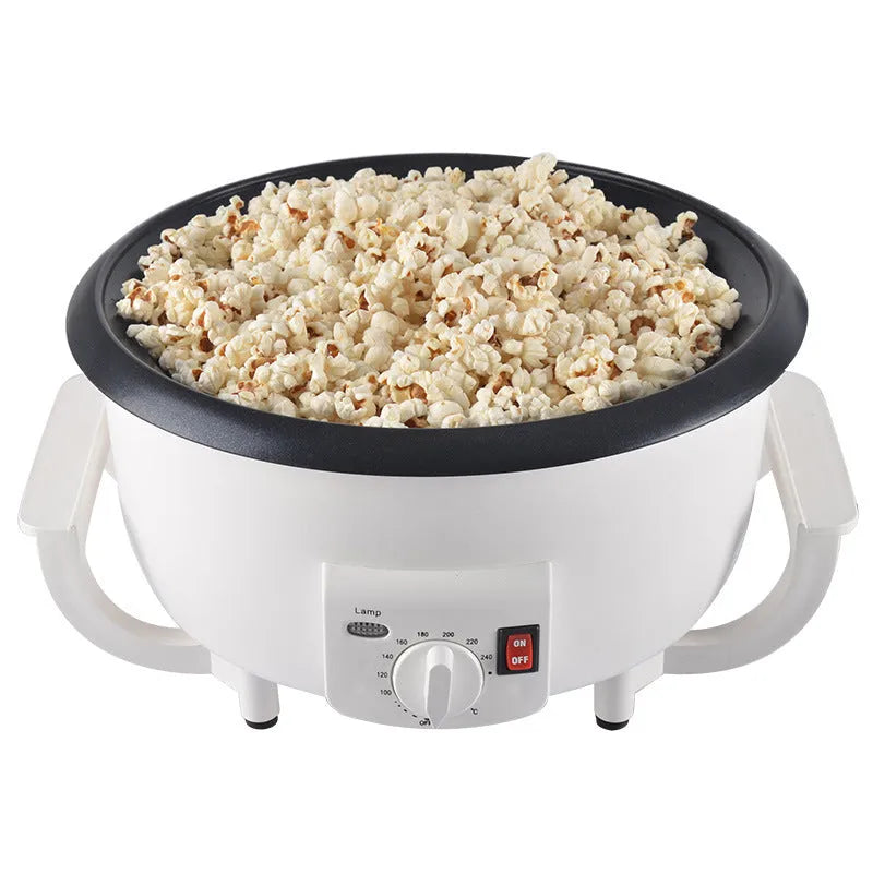 White oblate-shaped home coffee bean roasting machine with 750g capacity.