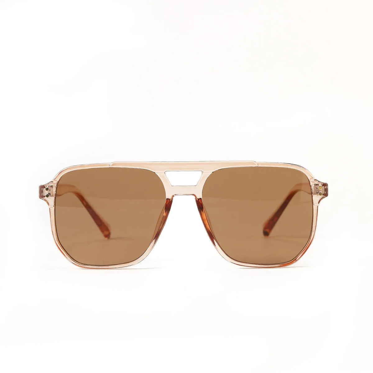 Square double beam sunglasses for women in black frame with pink lens, UV400 protection.