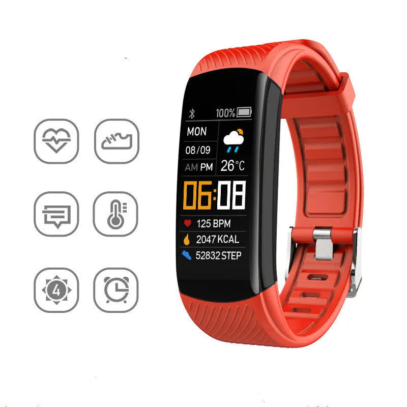 Black TPU sports pedometer bracelet with 0.96-inch touch screen on wrist