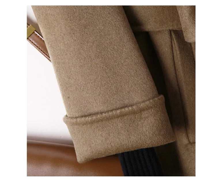 Long men's wool coat with a suit collar in black and caramel colour options.