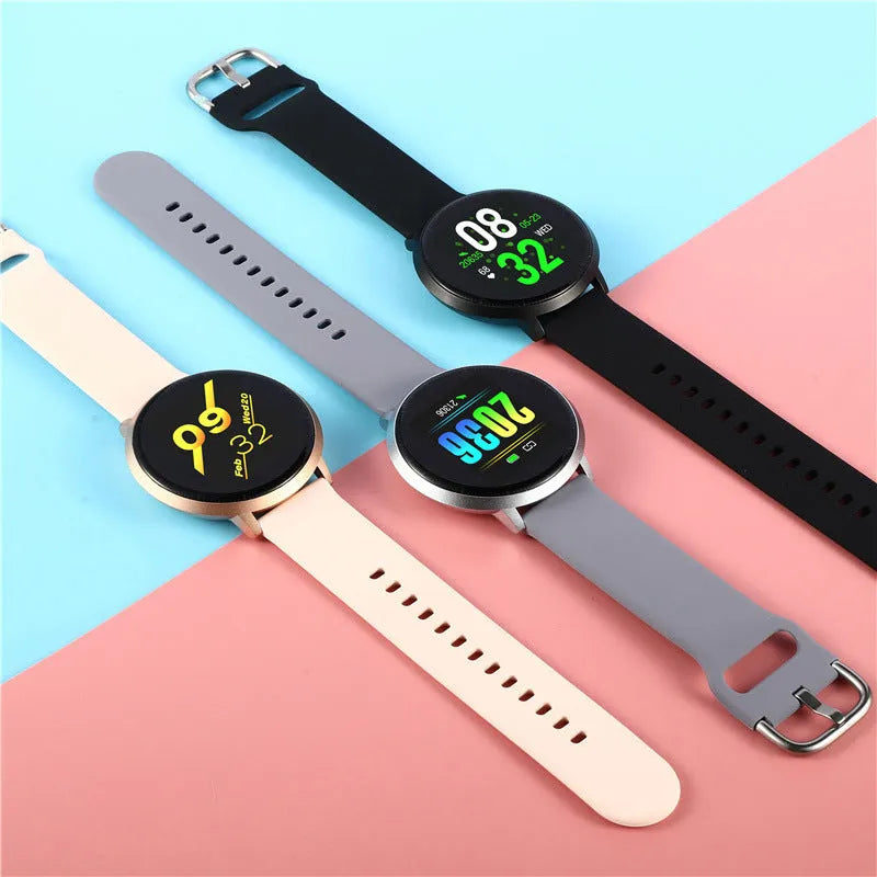 Ultra-thin waterproof smart health bracelet with zinc alloy body, 1.3 inch screen, and silicone wristband in black, golden, or silver
