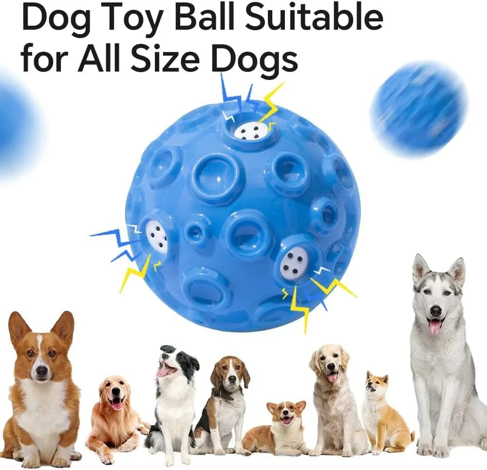Colourful natural rubber dog chew ball with textured surface and meteorite-shaped bumps