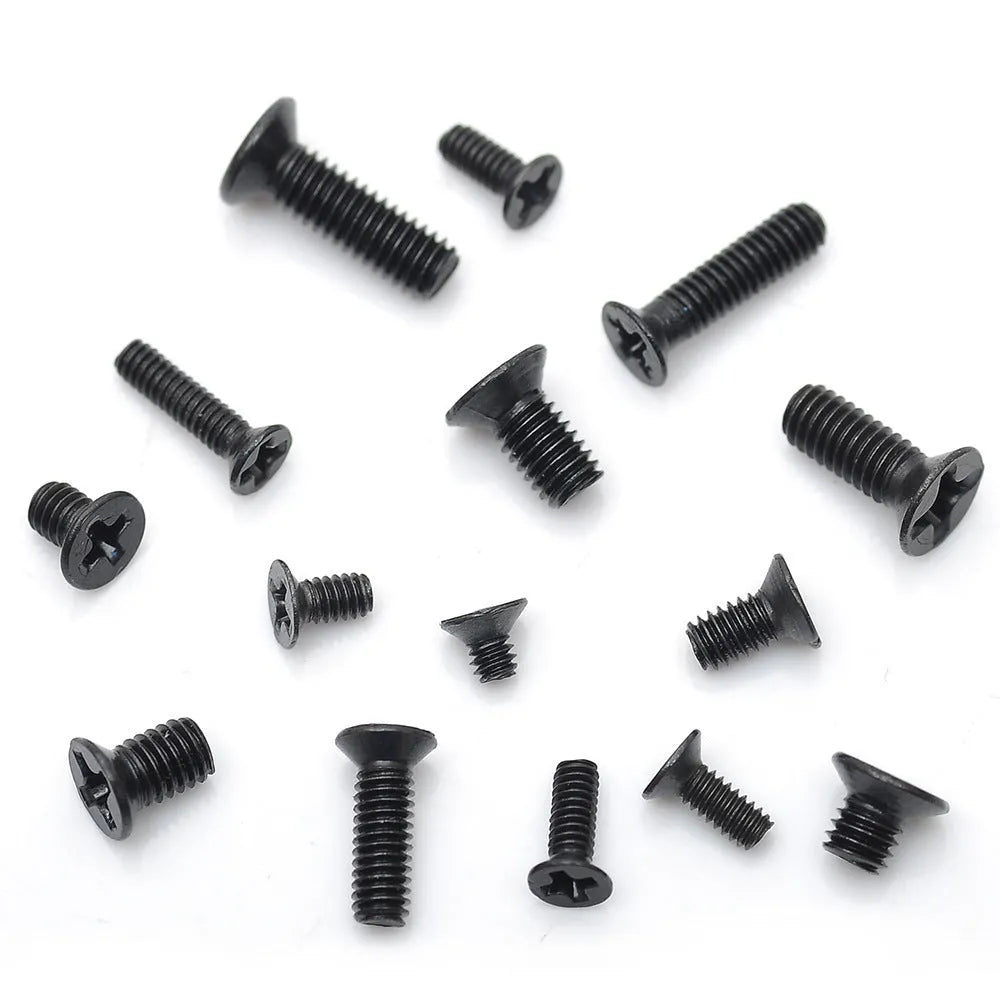 Black flat head laptop repair screws M1.4x16mm in bulk quantities for computer case assembly