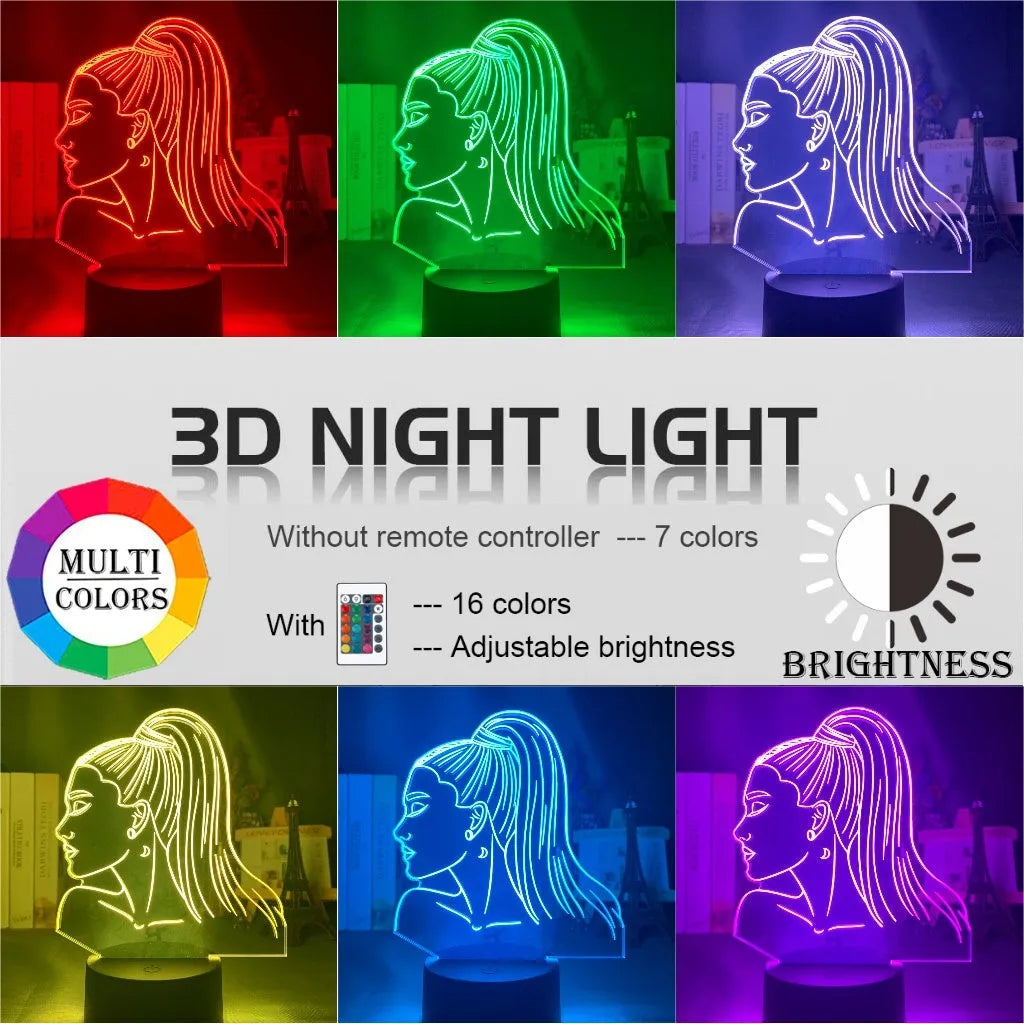 European style acrylic 3D LED night light showing colour options on a black base.
