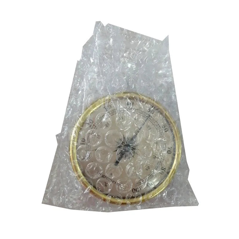 Aluminium analogue thermometer and hygrometer with circular dial for temperature and humidity