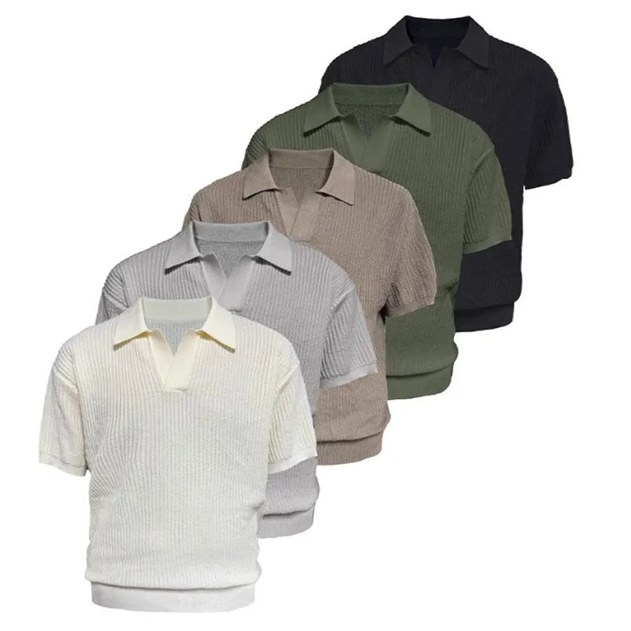 Men's striped collar polo shirt in ice silk fabric shown in creamy-white colour