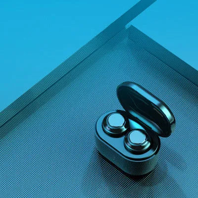 Black stereo Bluetooth 5.0 headset earbuds with power display and NFC function