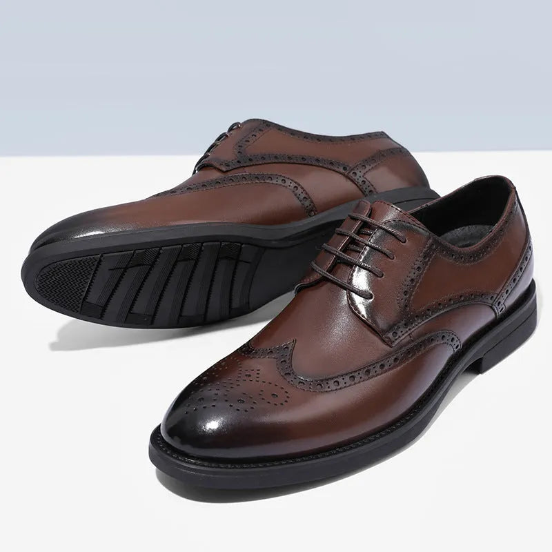 Men's black and brown brogue business shoes made from PU leather for formal wear