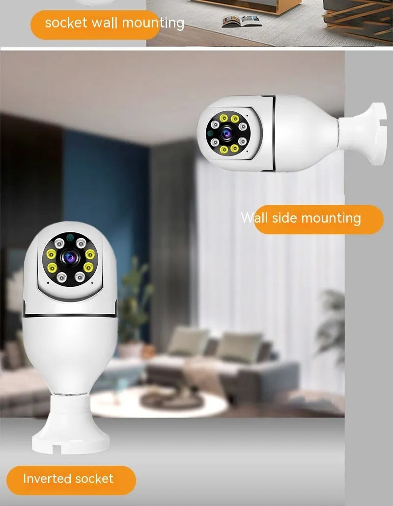 Wireless WiFi bulb security camera with plastic and metal construction measuring 5x12cm