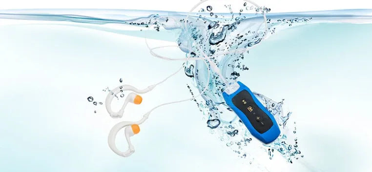 Compact waterproof Bluetooth MP3 headset for sports in multiple colours.