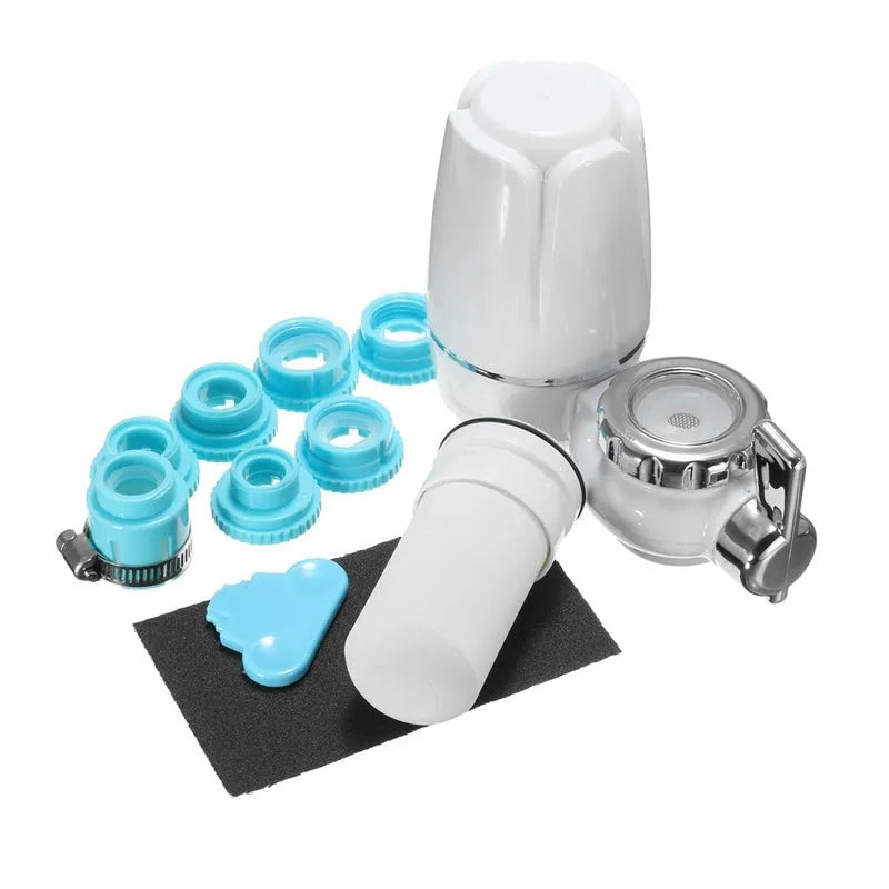 White kitchen tap water filter with switchable faucet head and universal adapter