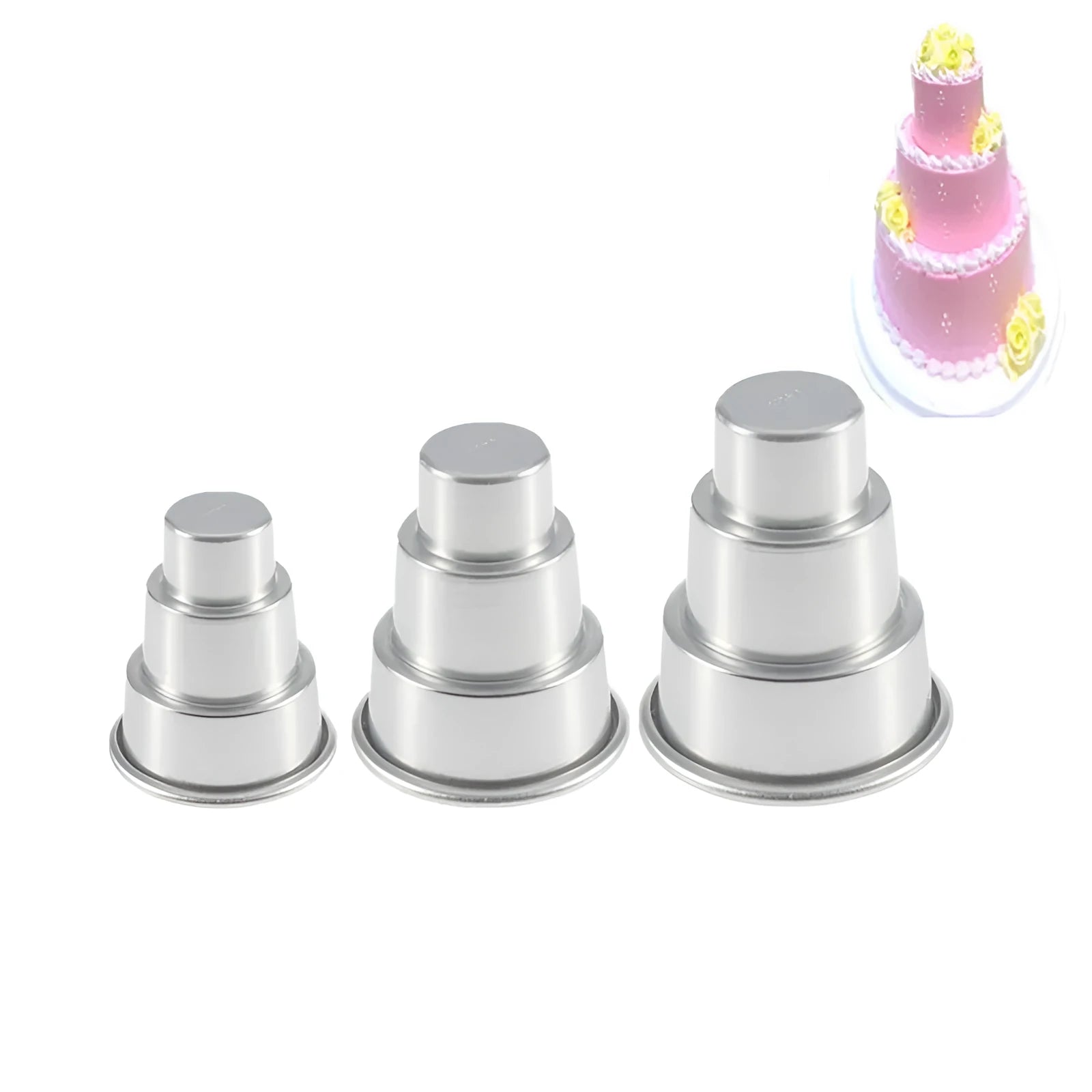 Silver aluminium alloy three-layer cake mould for fondant baking with large medium small size options