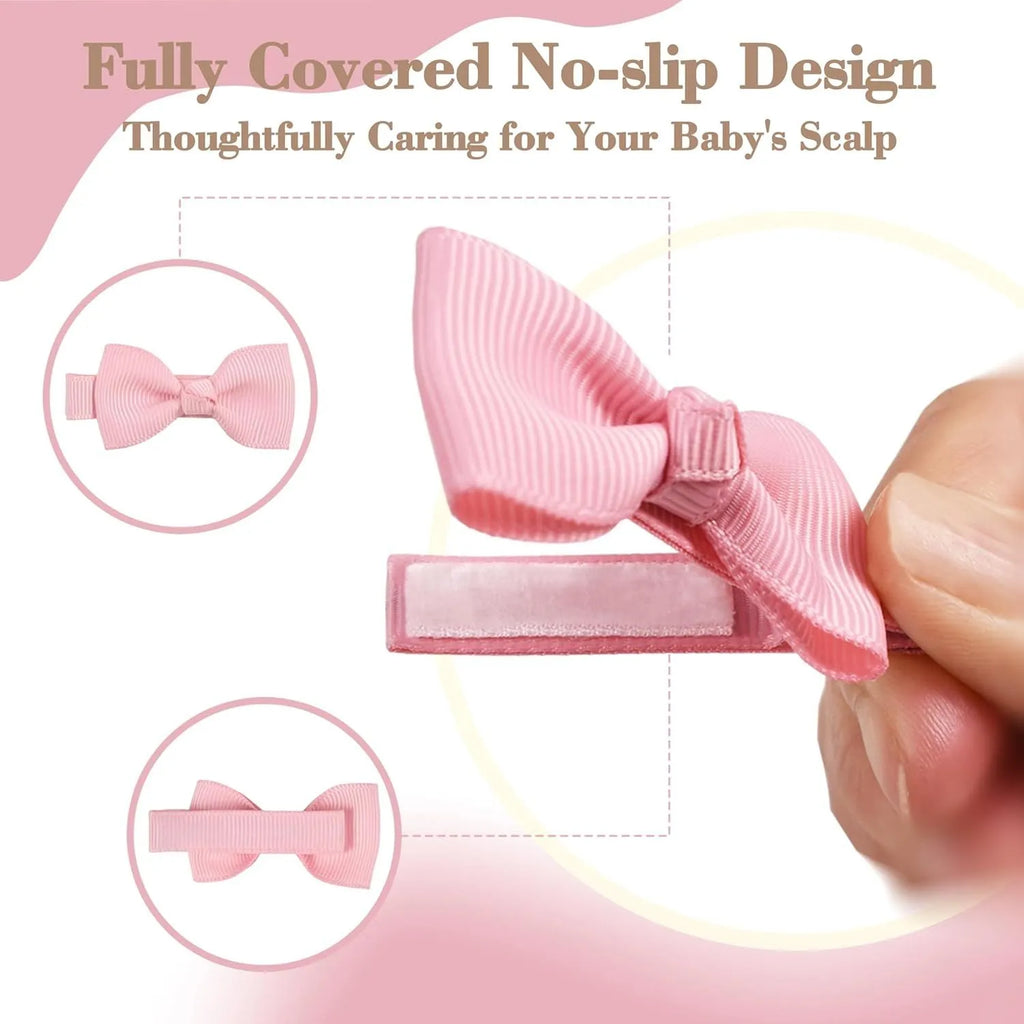 Set of pastel coloured, fully lined no-slip hair clips and bows for baby girls and toddlers.