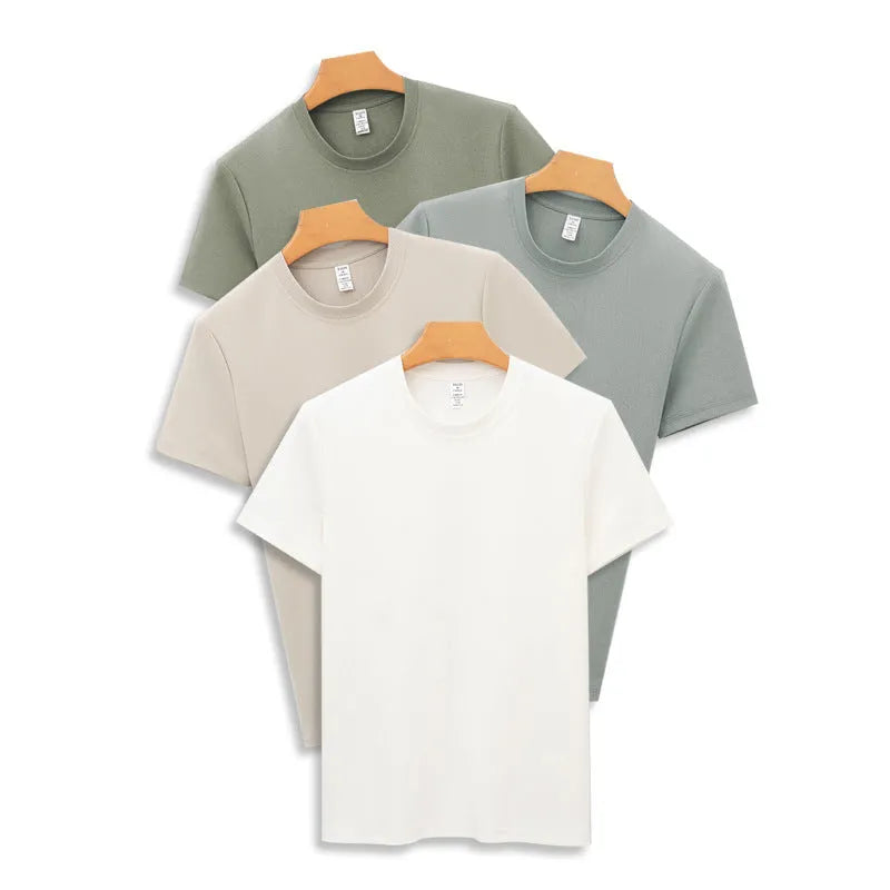 Men's solid colour short sleeve t-shirt showcasing a straight pullover style with regular sleeves.