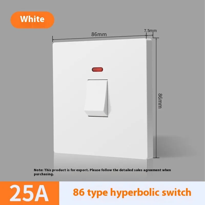 High-current illuminated switch for appliances in gold, grey, or white finish showing on/off light panel.