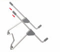 Grey aluminium alloy and plastic mobile phone stand laptop stand on a desk