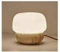 Cream coloured retro bedside lamp with button switch measuring 18cm by 17cm