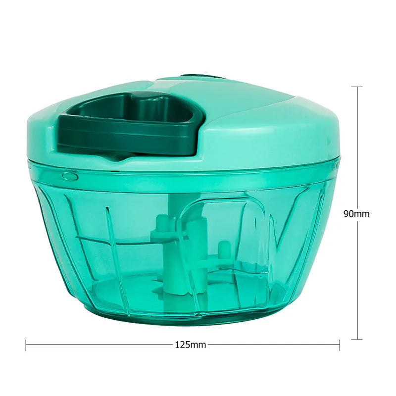 Green manual kitchen chopper with stainless steel blades and 500ml capacity bowl