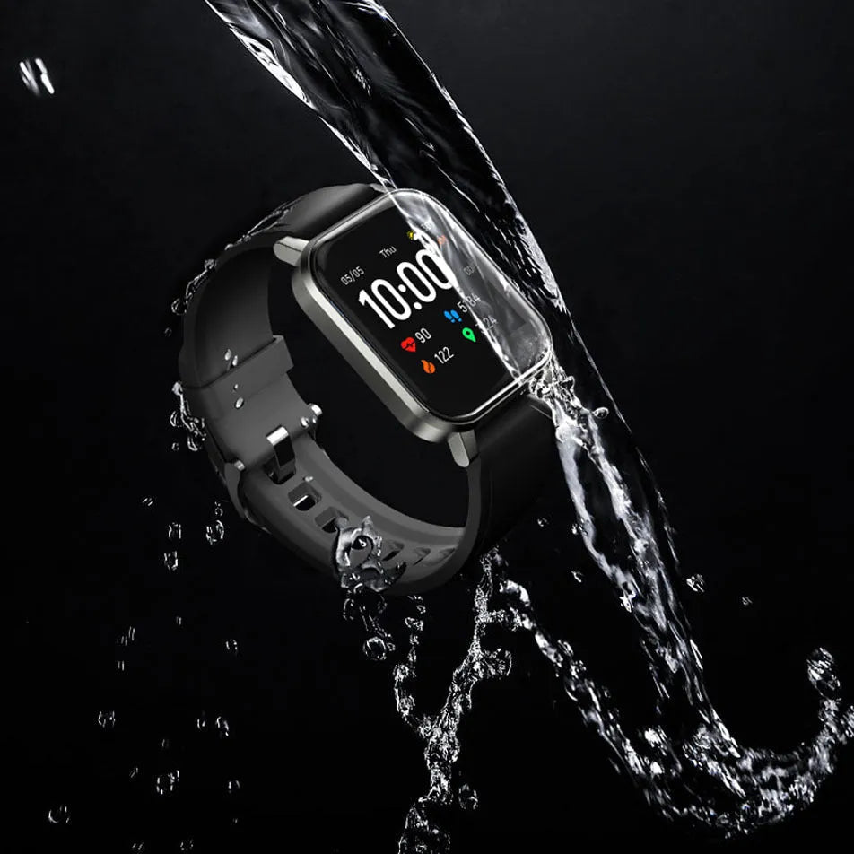 Black waterproof smart bracelet with 1.4-inch touchscreen and silicone strap on wrist