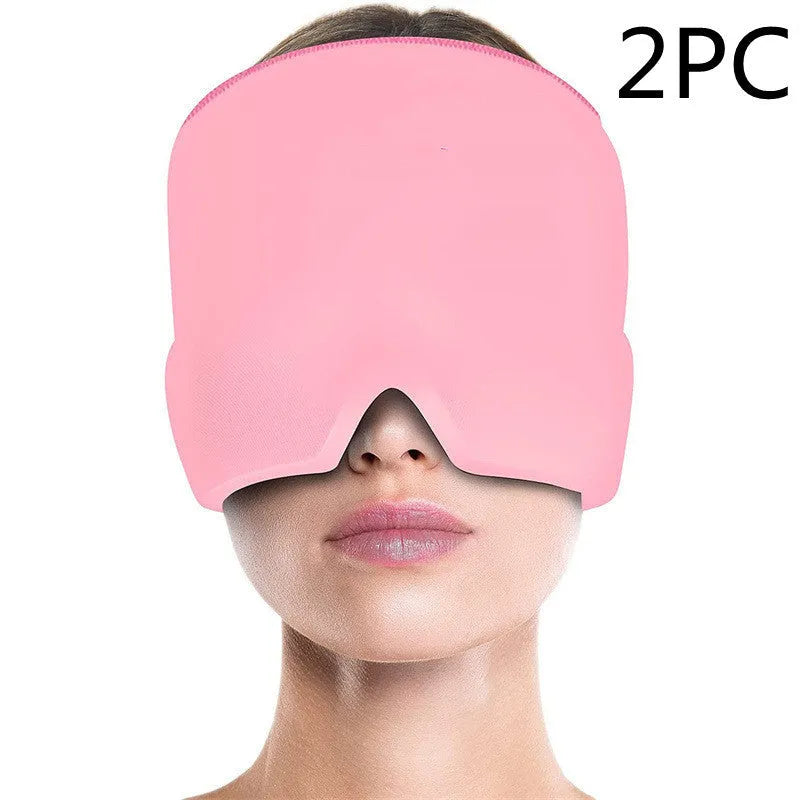 Black elastic cloth gel eye mask for headache relief showing adjustable design