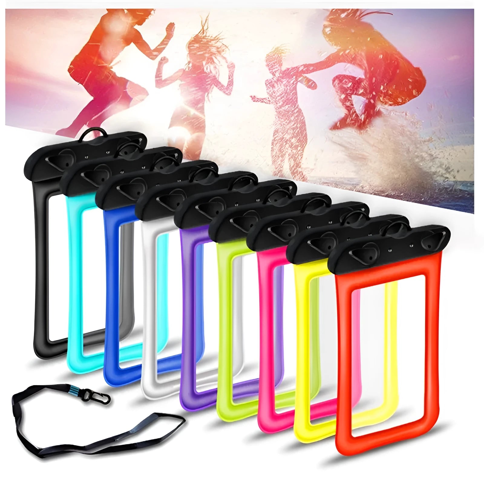 PVC waterproof phone pouch with 45cm rope in various colour options
