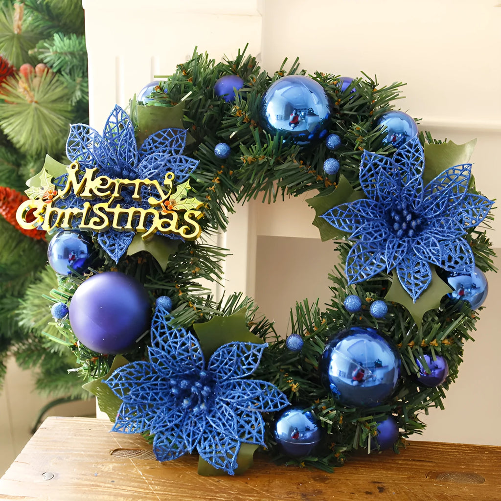 30cm multicoloured plastic Christmas wreath decoration for doors and festive displays