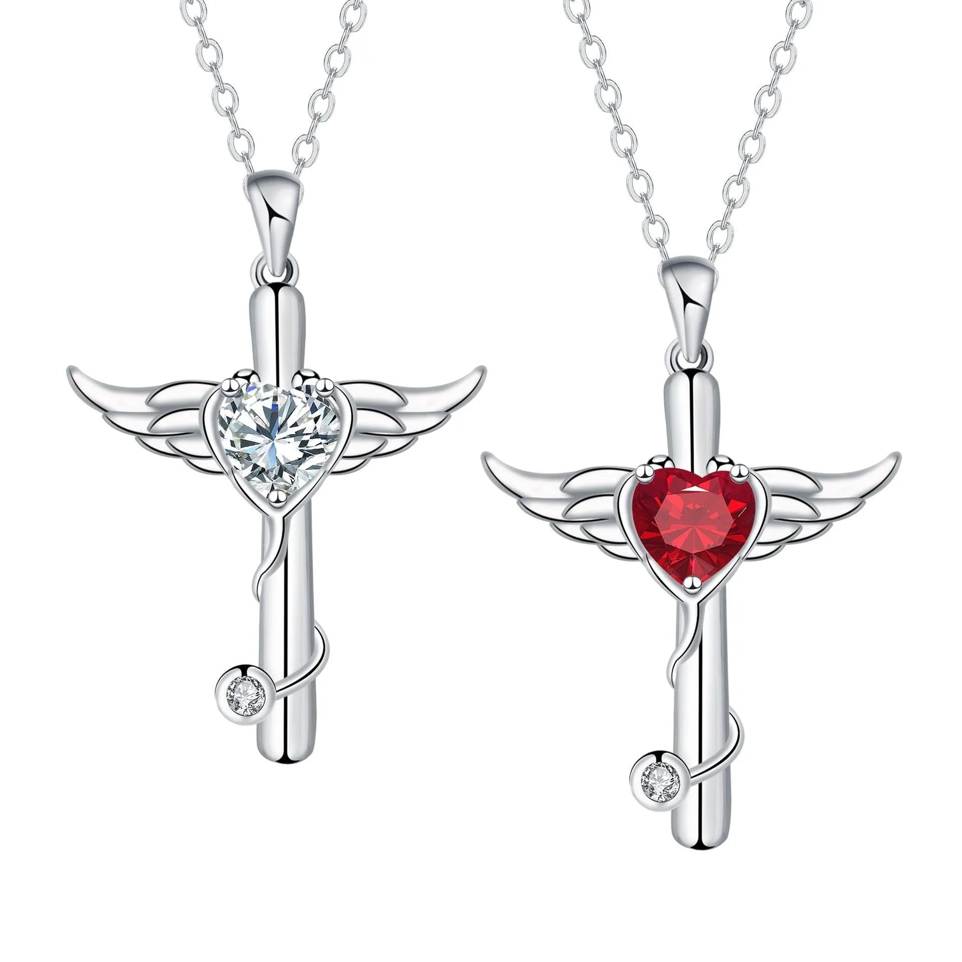 Cross stethoscope pendant necklace with wings charm in copper with electroplated finish
