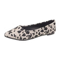 Women's leopard print pointed toe flat pumps with low heel on white background