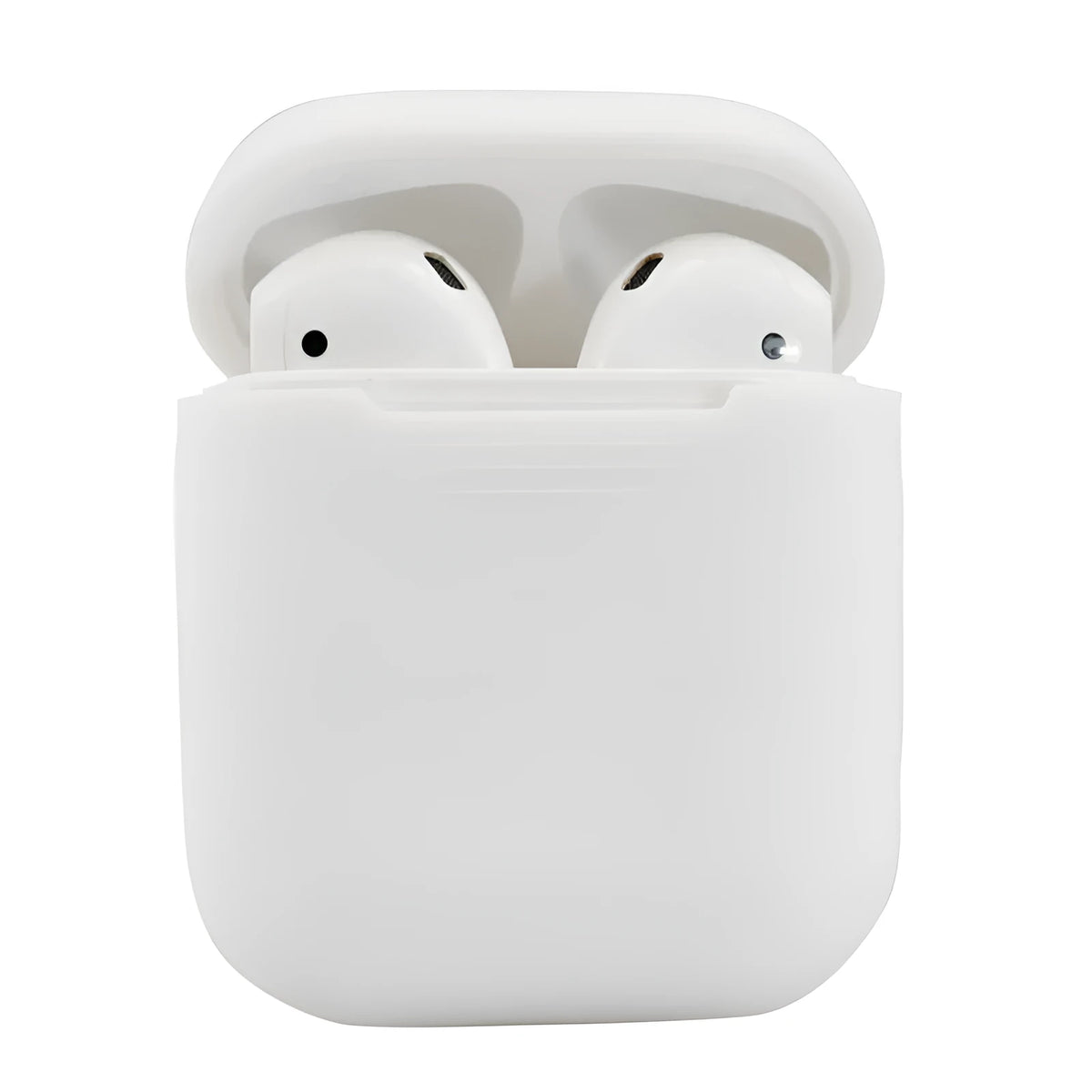 Silicone protective case for AirPods 2 wireless earbuds in assorted colours on a white background.
