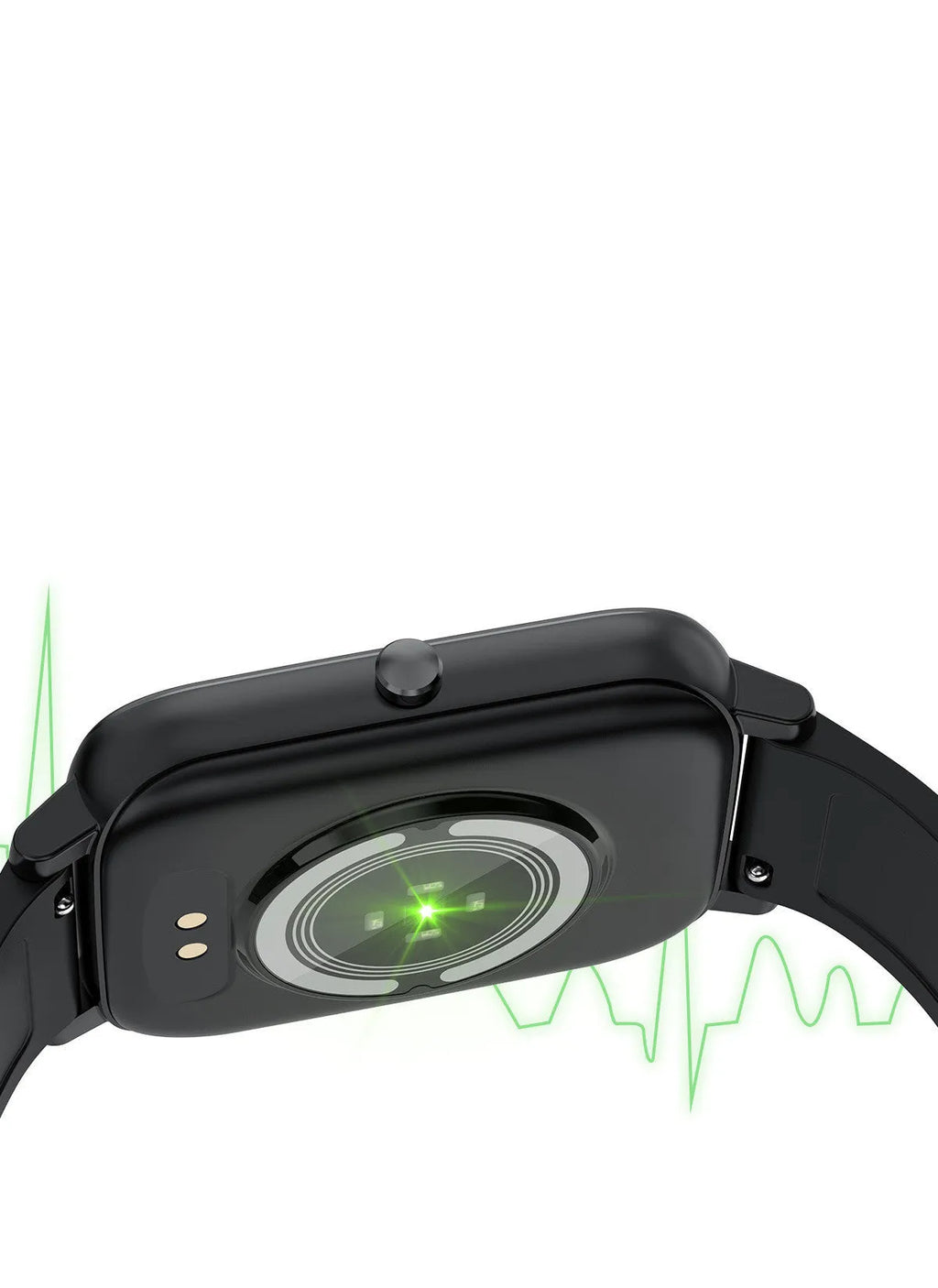H80 black smartwatch with ECG and blood oxygen monitoring on a silicone strap