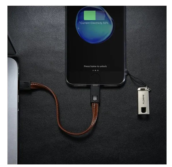 20cm leather iPhone charging cable with zinc alloy lightning connector in three colours